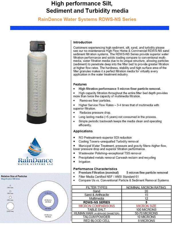 high performance sediment filter spec sheet